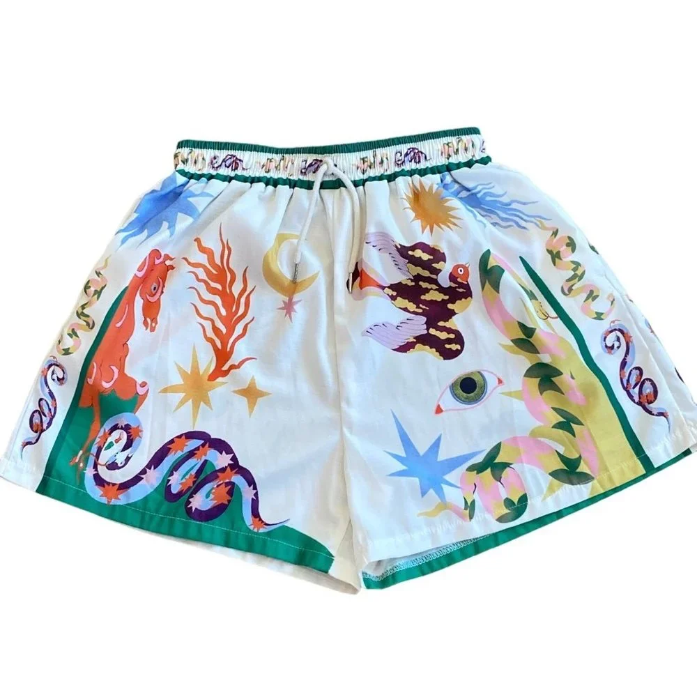 Women's XL Whimiscal Shorts Elastic High Waist Pockets Drawstring Multicolor - Picture 13 of 13